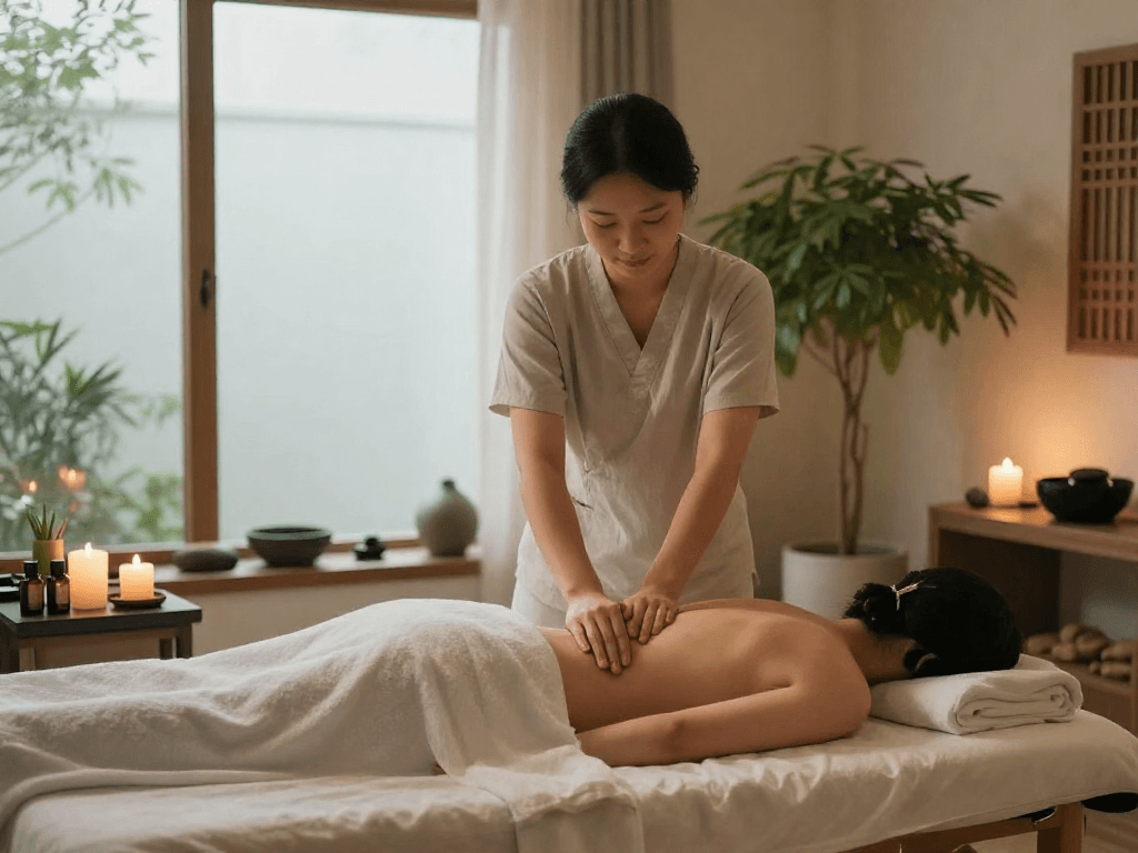 Experience a soothing 천호동출장안마 massage in a serene therapy room.