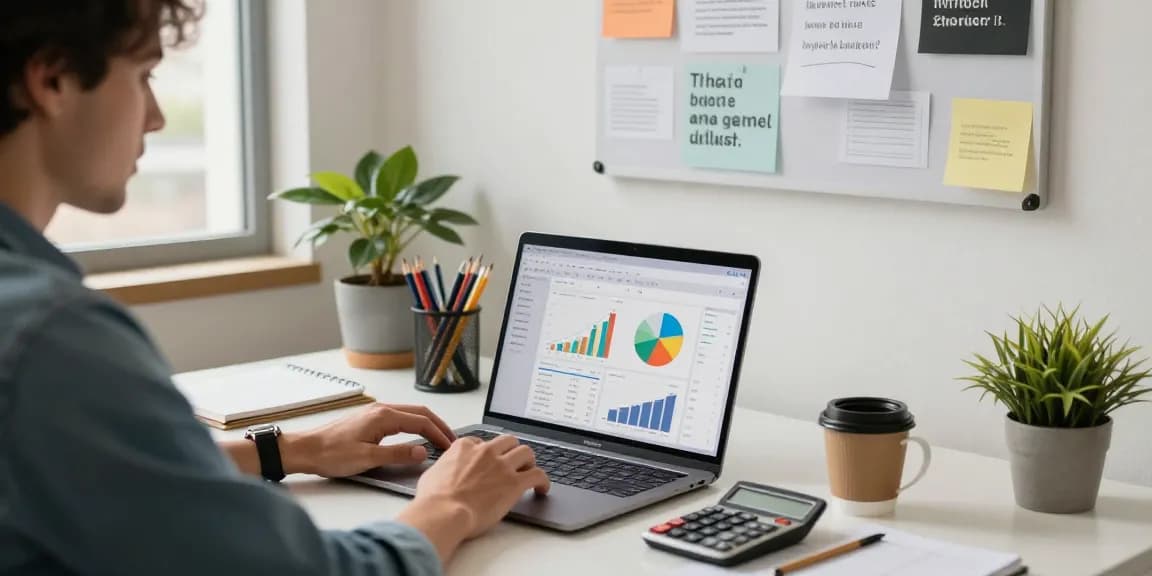 Accountant using accounting software for small business in a modern workspace