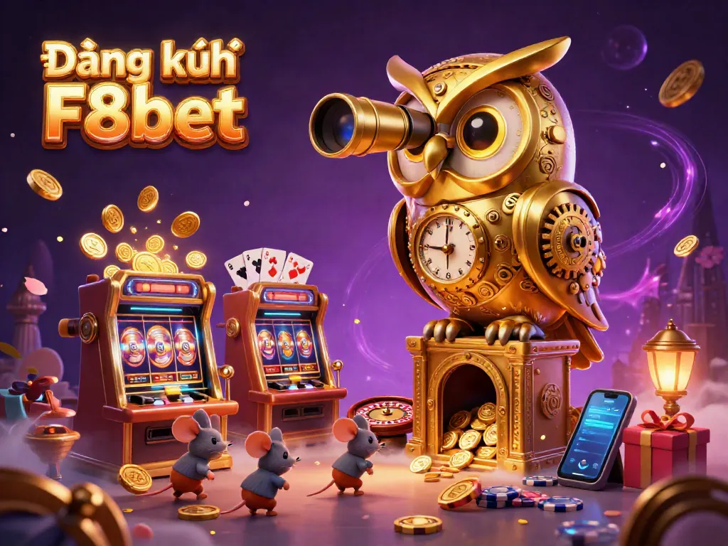 Engage with Đăng ký F8bet as you explore a magical, vibrant casino scene filled with lively game elements.