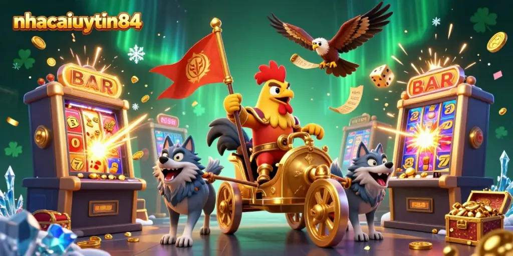 Experience thrilling wins at nhacaiuytin84 with dynamic slot machines and a heroic rooster warlord.
