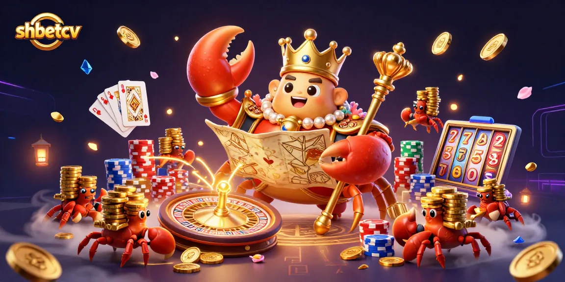 Engage with shbetcv's thrilling casino action showing a golden crab emperor overseeing a treasure-filled scene.