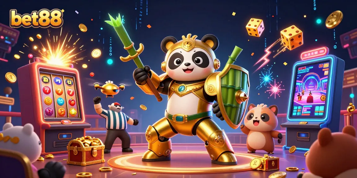 Experience the thrill of bet88 with a golden panda battling in an exciting casino arena.