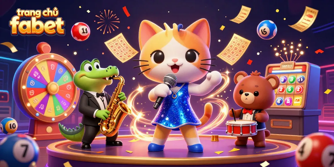 Engage with the exciting gaming environment of trang chủ fabet, featuring vibrant lottery balls and thrilling casino characters.