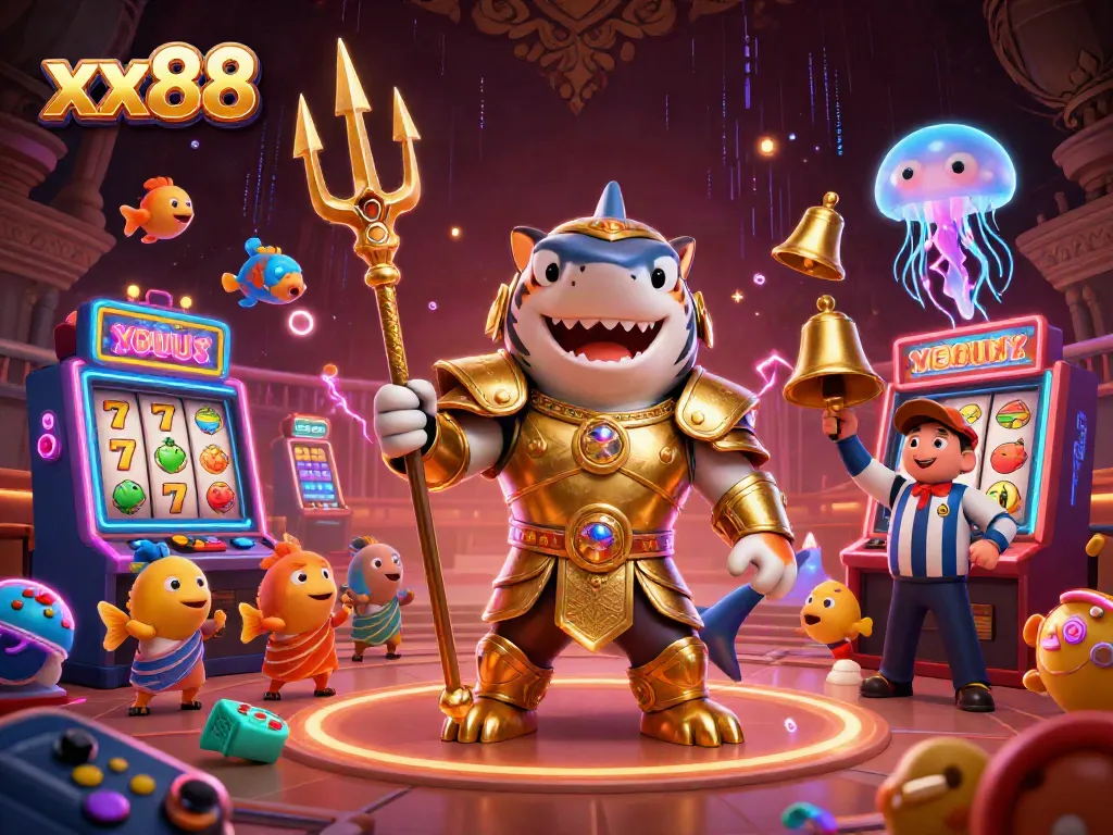 Spin the reels with xx88's vibrant underwater casino scene featuring a fierce tiger shark.