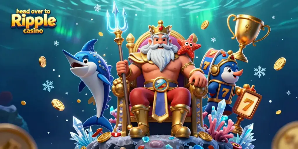 Join the excitement at head over to Ripple casino, featuring Neptune and jackpot elements in a vibrant underwater scene.