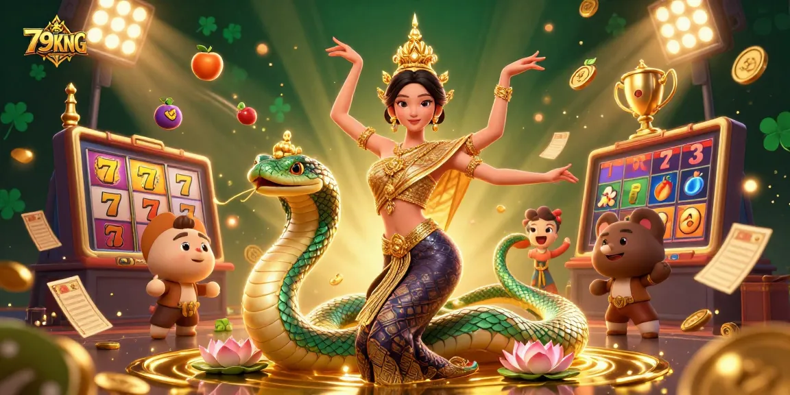 Play winning slots with 79KING featuring dynamic visuals of jackpots and Asian-themed casino elements.
