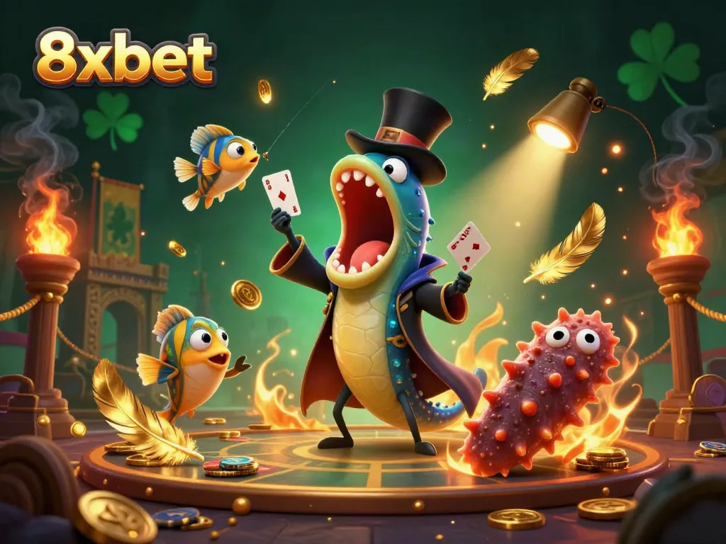 Experience thrilling card tricks at 8xbet with an engaging underwater casino scene.