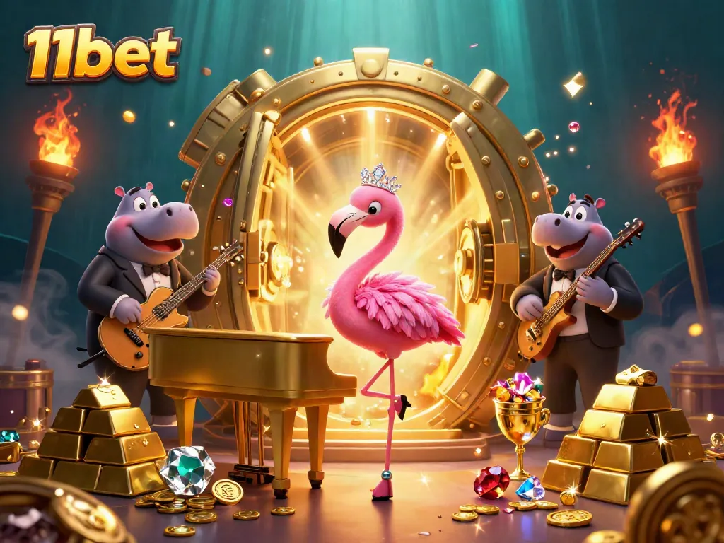 Experience thrilling gaming moments with 11bet's colorful casino scene featuring vibrant characters.