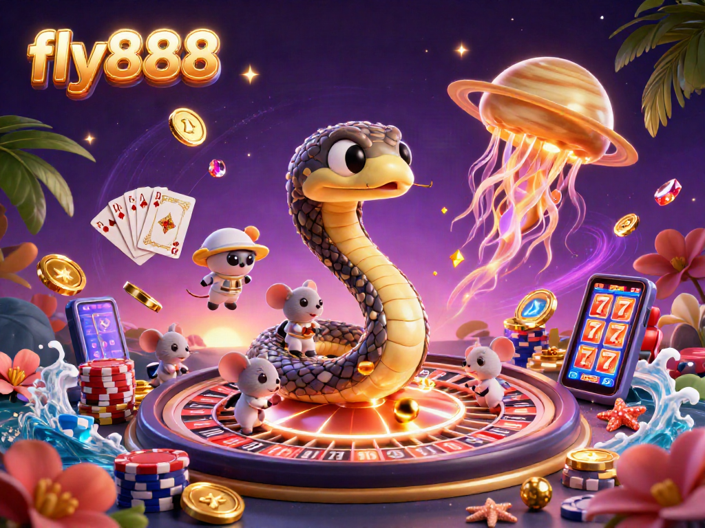 Experience the excitement of fly888 with astronaut mice betting at a cosmic casino scene.