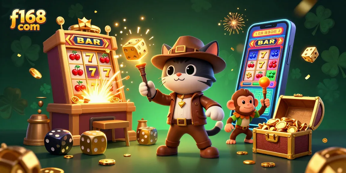 Experience thrilling gameplay at f168 com with vibrant casino elements and characters in a dynamic scene.