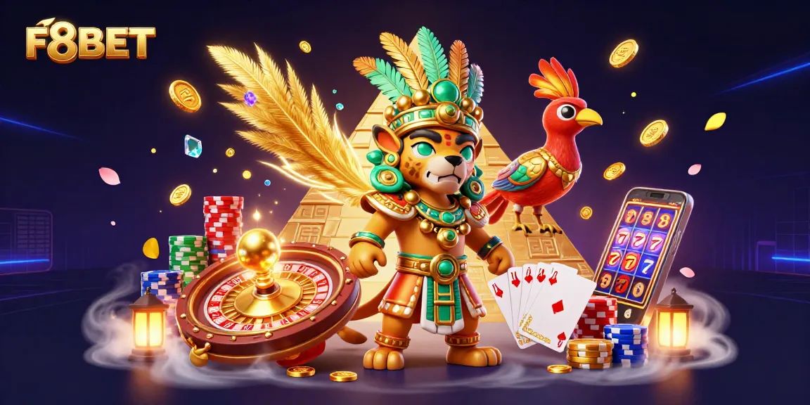 Experience thrilling gameplay with F8BET, featuring a captivating scene of Mayan-inspired characters and casino elements.