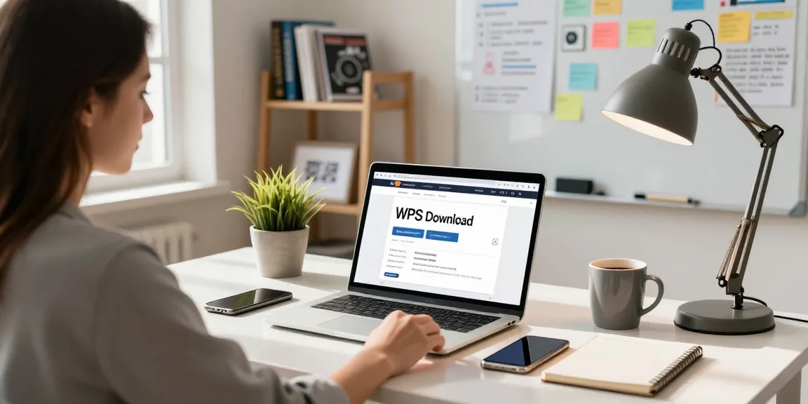 WPS Download showcased on a laptop in a bright home office, inspiring productivity.