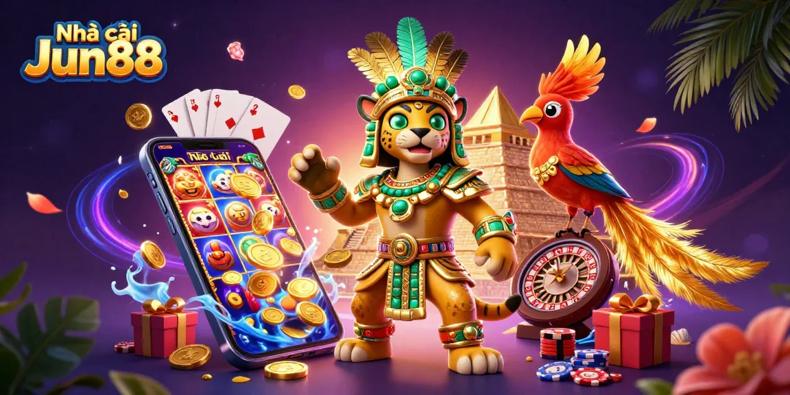Experience the vibrant world of Nhà cái Jun88 with thrilling slot games and colorful elements.