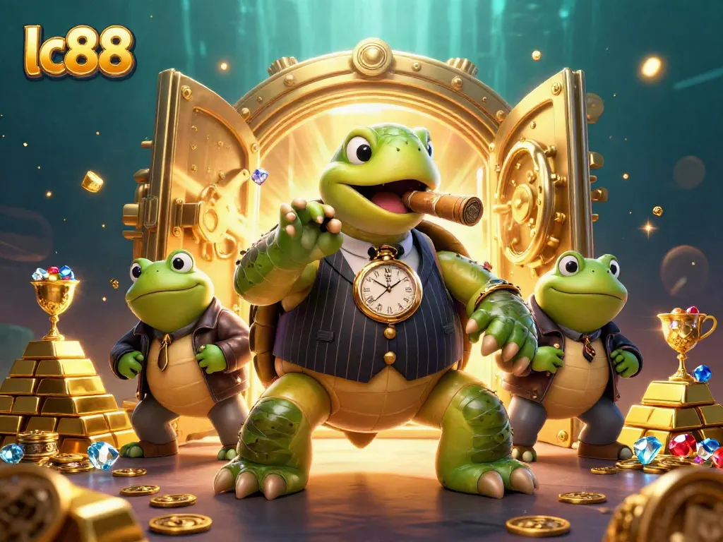 Experience thrilling gameplay at lc88 with this vibrant 3D casino illustration showcasing wealth and excitement.