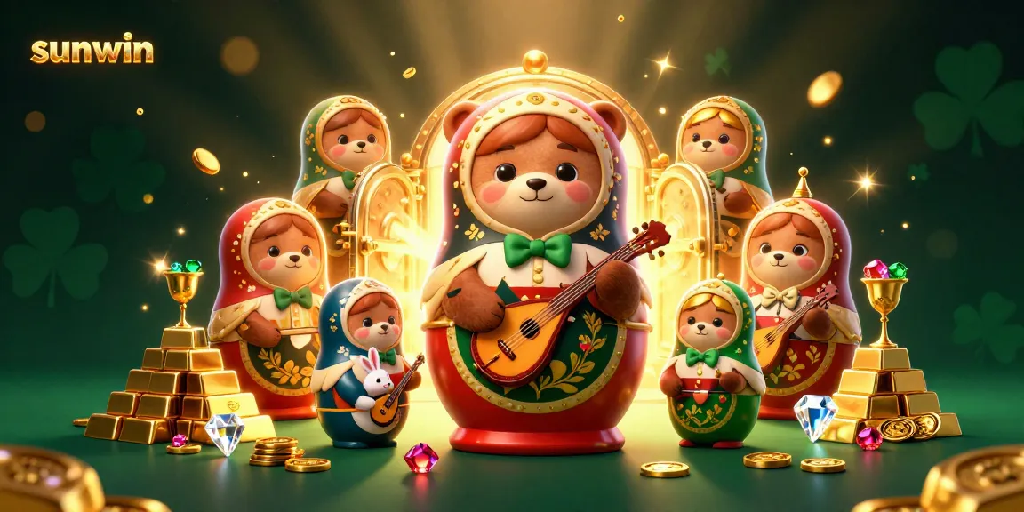 Experience the excitement of Sunwin with this vibrant 3D casino illustration featuring diverse characters and sparkling treasures.