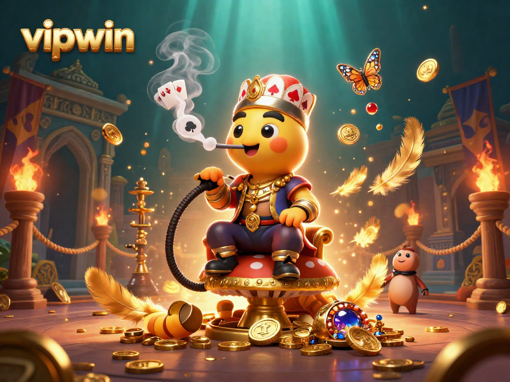 Experience the excitement of vipwin with a whimsical illustration showcasing a playful caterpillar and vibrant casino elements.