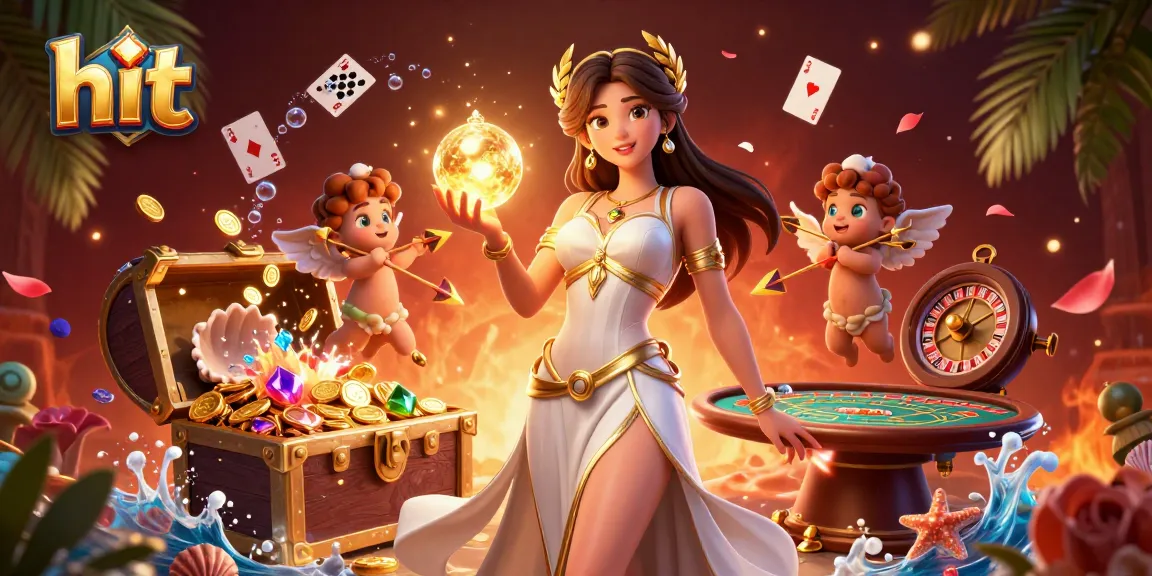 Win big at Hit Club with a vibrant illustration showcasing casino elements and dynamic characters.