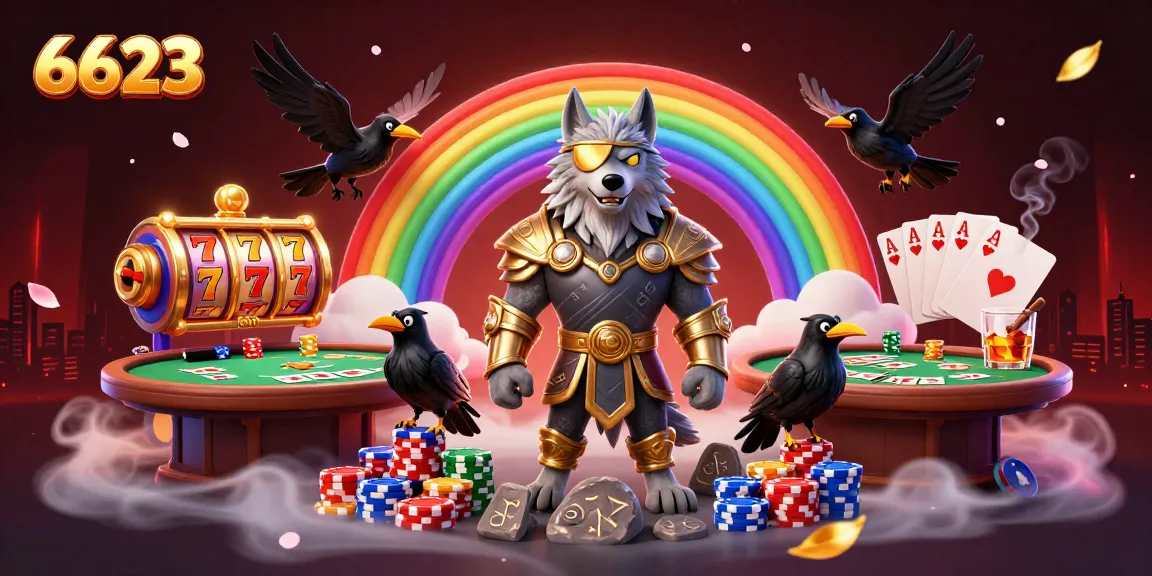 Engage with 6623's vibrant casino adventures on a rainbow bridge of chips.