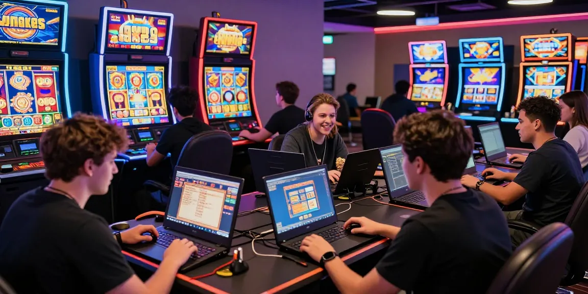 Pengalaman bermain di tahun4d link alternatif dengan pemain terlibat dalam slot online modern, suasana ceria dan penuh energi.